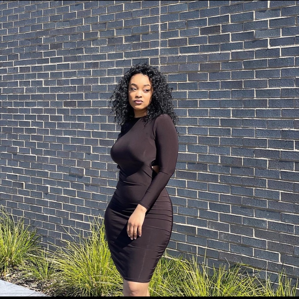 Chocolate cutout long sleeve dress